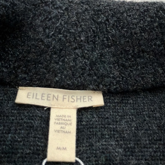 NWOT Charcoal Gray Eileen Fisher Boucle Wool Knit High Collar Jacket Coat - Picture 9 of 11